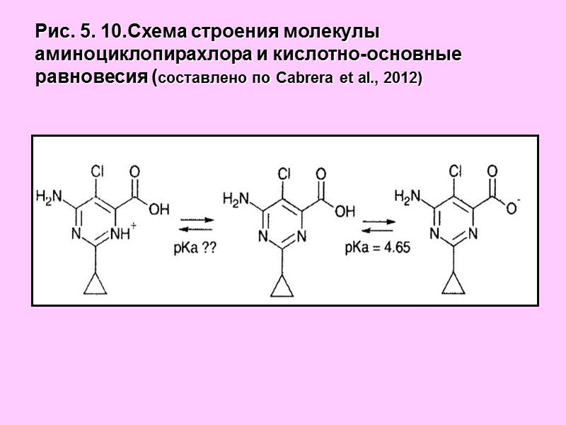 Рис. 5. 10.Схема строения молекулы аминоциклопирахлора и кислотно-основные  равновесия (составлено по Cabrera et